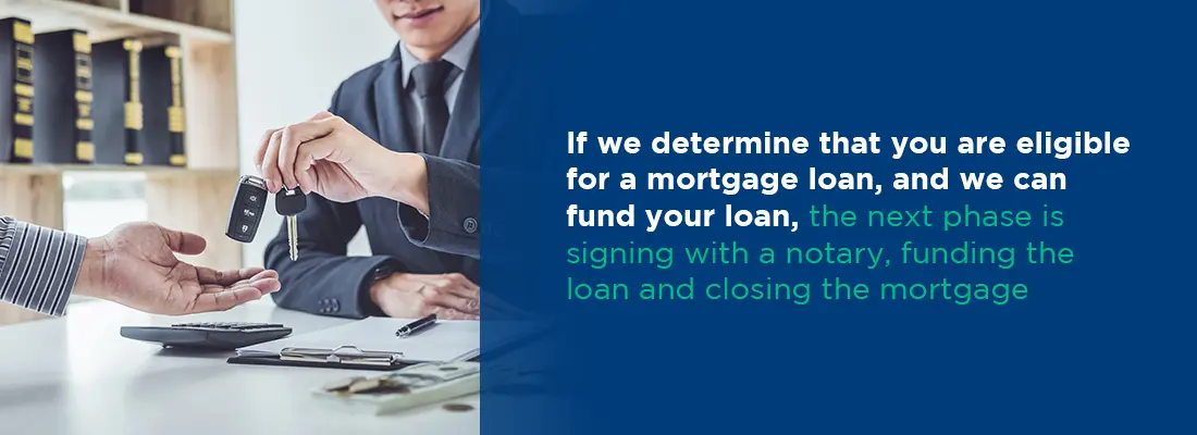 if we determine you are eligible and we can fund your loan, the next step is signing with a notary